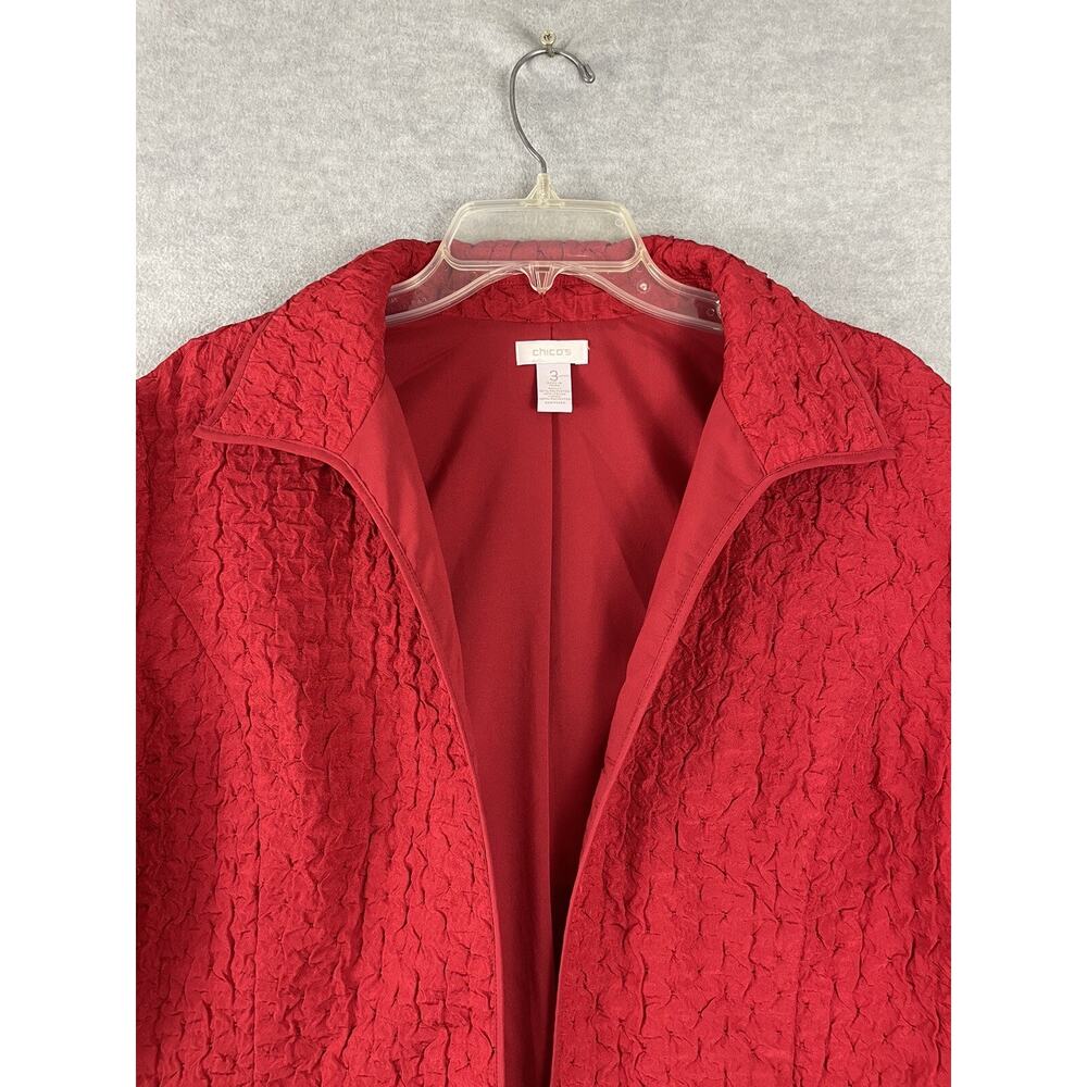 Chico's 3 (US XL 16) Red Jacket Long Sleeve Open Front Pockets Textured Lined - Picture 3 of 11